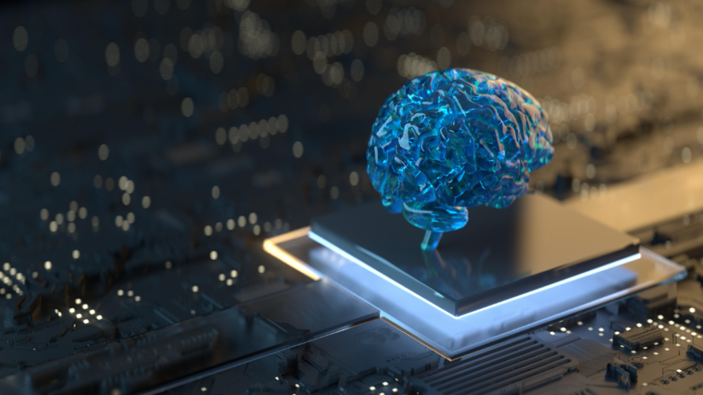 Um cérebro brilhante representando a inteligência artificial no setor financeiro